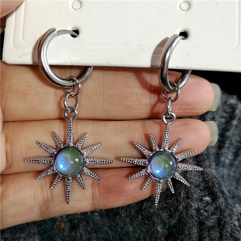 Moonlight Stone Sun Drop Earrings For Men Women Gothic Punk Vintage Y2K Cool Goth Grunge Jewelry Accessories Fashion 250730
