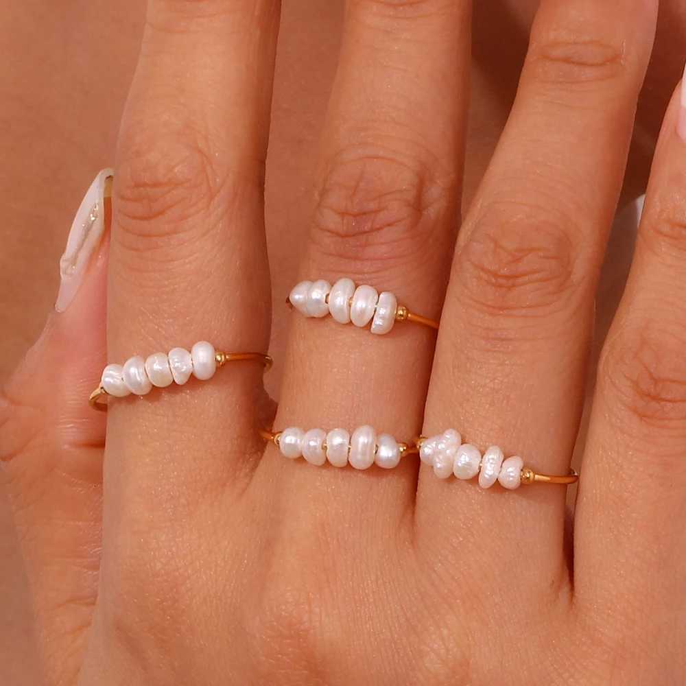 The. Muses Elegant Small Freshwater Pearl Stainless Steel Finger Rings Women Fashion Daily Waterproof Jewelry And Accessories y250730