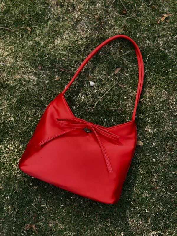 Miyagawa Butterfly Knot Niche Design Red Bag 2025 New Korean Ins Silk Satin Underarm Bags Handbag Small Handbags Y250730