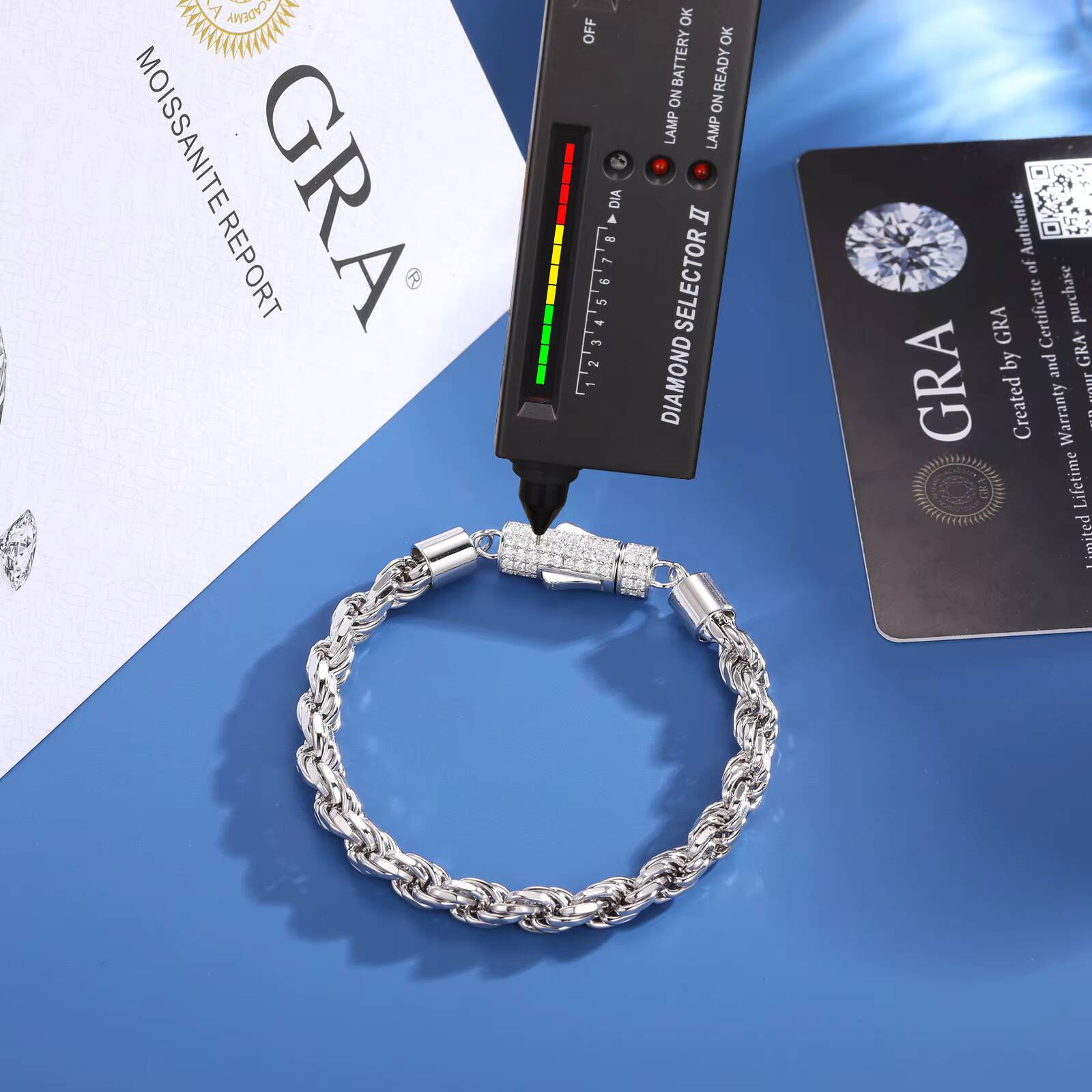 Handcraft Hip Hop Jewelry 6mm 12mm White Gold 925 Sterling Silver VVS Moissanite Buckle Twisted Rope Chain Bracelet for Men