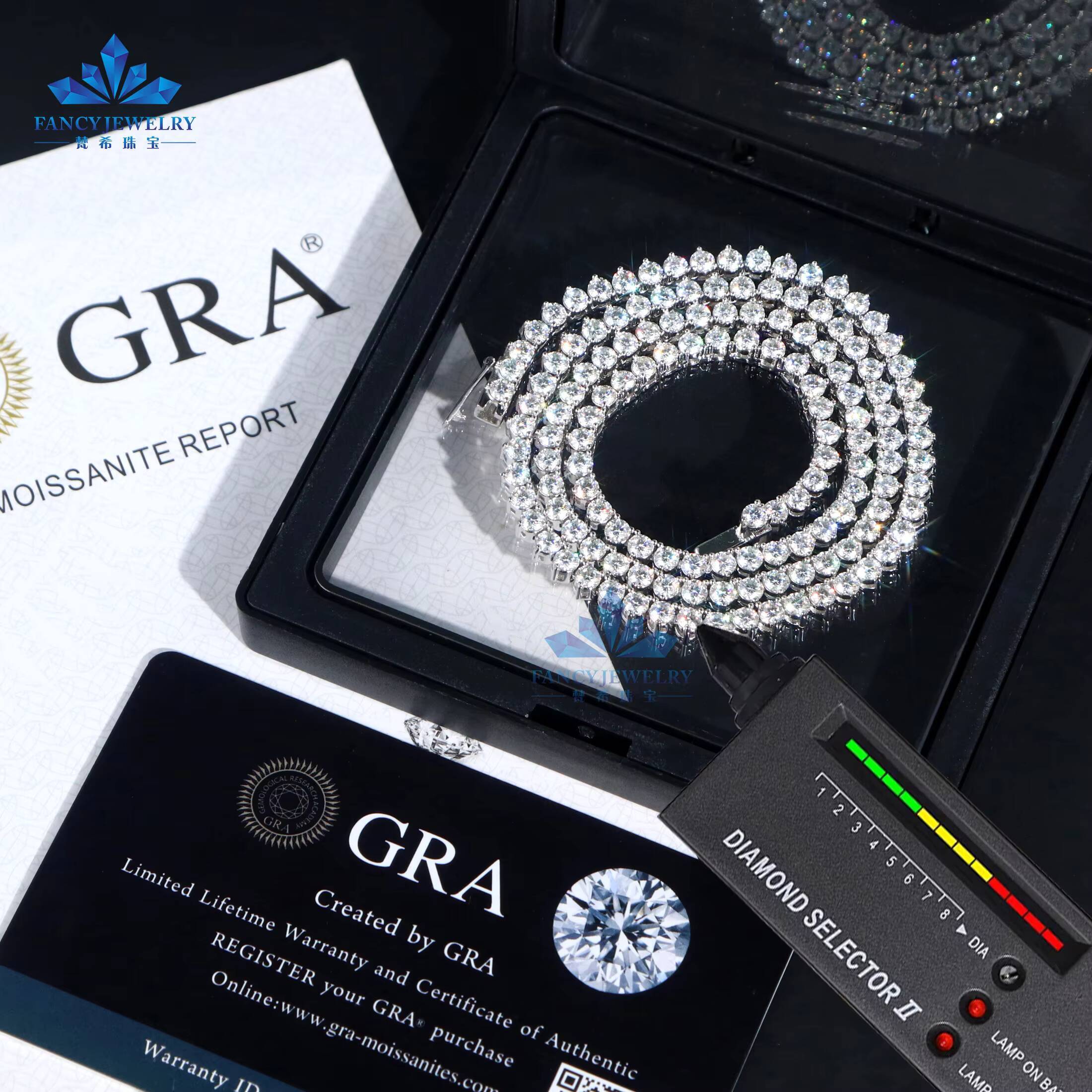 OEM ODM Custom Jewelry Wholesale Gold 925 Sterling Silver Iced Out 2/3/4mm Classic Moissanite Diamond Necklace Tennis Chain