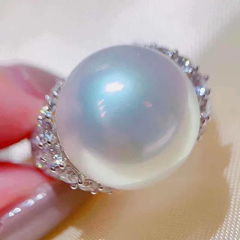 Trendy White Big Pearl Cubic Zirconia Rings for Women Gorgeous Engagement Wedding Bands 925 Sterling Silver Accessories Jewelry y250730