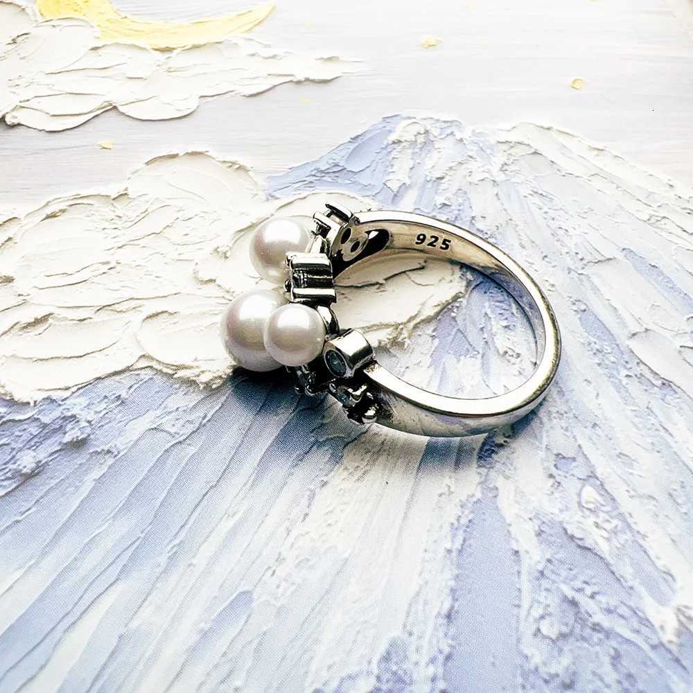 925 Sterling Silver Ring with Freshwater Pearls and White Stones European Style New Fine Jewelry Trendy Gift for Women y250730