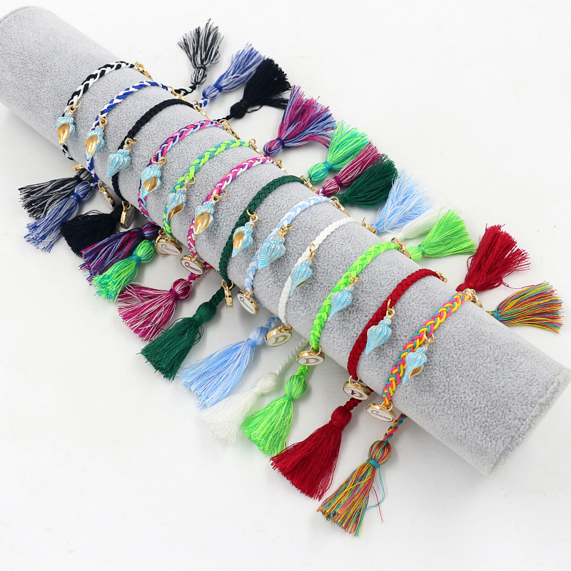 Japan and Korean Style Woven Silicone Anklet Bracelet with Starfish Shell Pendant, Tassel Accent Beach Anklet for Women