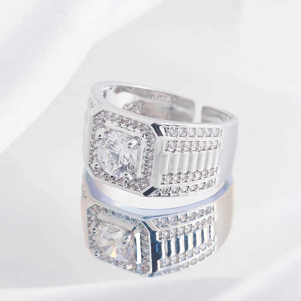 925 Sterling Silver Jewelry Luxury Round Cubic Zircon Rings for Men Classic Wedding Ceremony Ring Male Hip Hop Accessories y250730