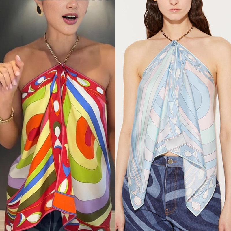 Colorful Printed Halter Top Women Sexy Strapless Tops Summer Charming Beach Tops