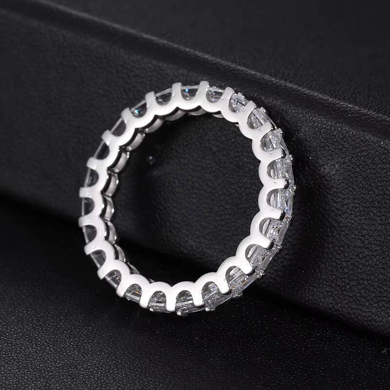 High Quality Wedding Jewelry Luxury 3mm 925 Sterling Silver Princess Cut VVS Moissanite Diamond Eternity Engagement Band Ring