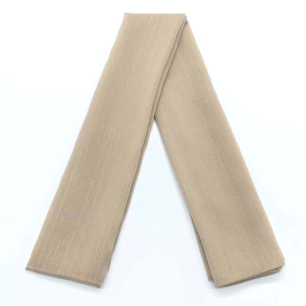 T1353 Lightweight Breathable Shiny Silk Headscarf Glitter Silver Silk Crinkle Crepe Long Scarf