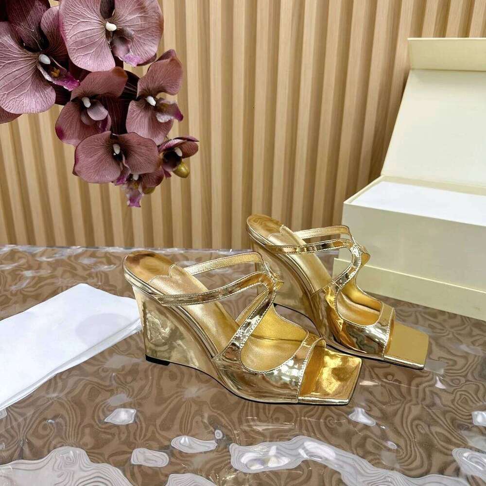 Women Size34-41 Genuine Leather Slippers Super High Heels Wedges Mules Pearls Slides Designer Shoes Zapatillas De Mujer b3f