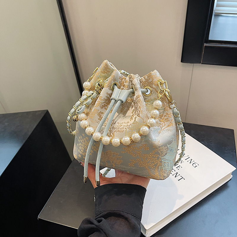 New Chinese style trend trendy women s bag new pearl handbag designer bag bucket bag fashionable multifunctional shoulder bag