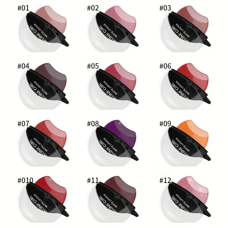 12 Colors Lip-Shaped Lipstick - Velvet Matte Finish Waterproof Smudge Proof Lipstick - Perfect Valentines Day Gift for Her 250730