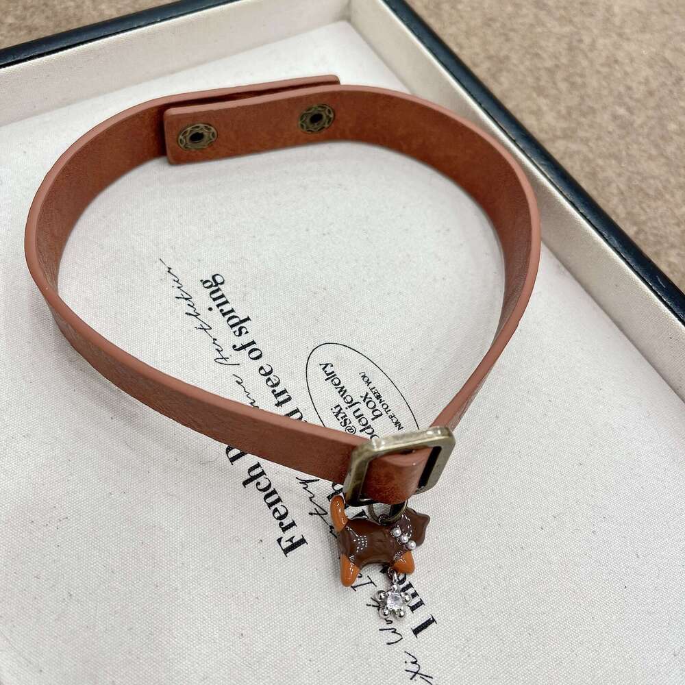 Spicy Girl Cat Button Leather Collar Necklace Niche Subculture Punk Choker Sweet Cool Collarbone Chain for Women 9e9