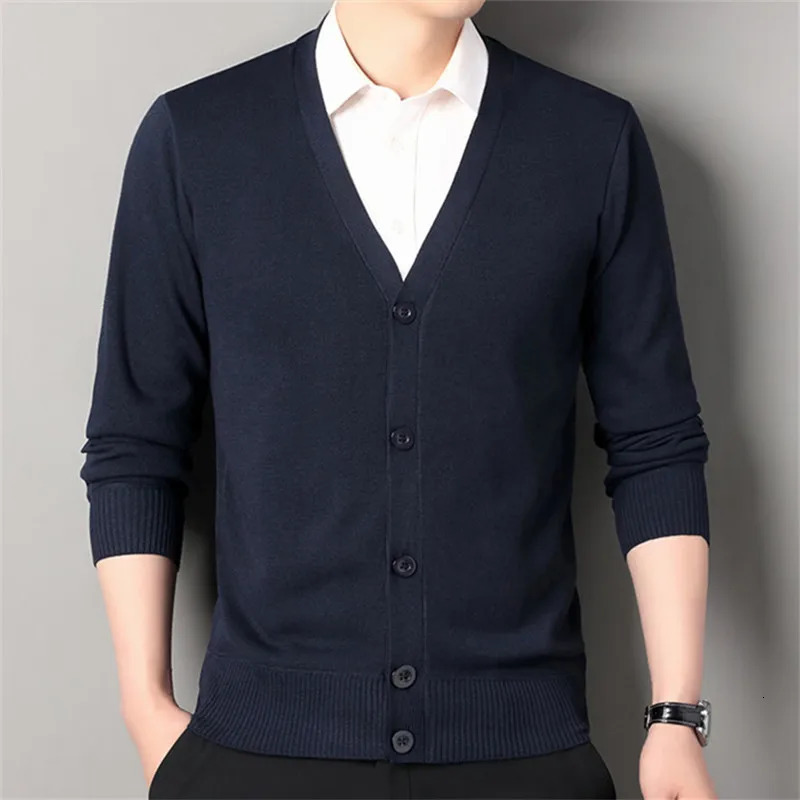 Autumn Winter Mens Casual Knit Cardigan Solid Color Slim Fit Fashion VNeck Knitted Sweatercoat Men Fleece Warm Sweater Jackets 250731