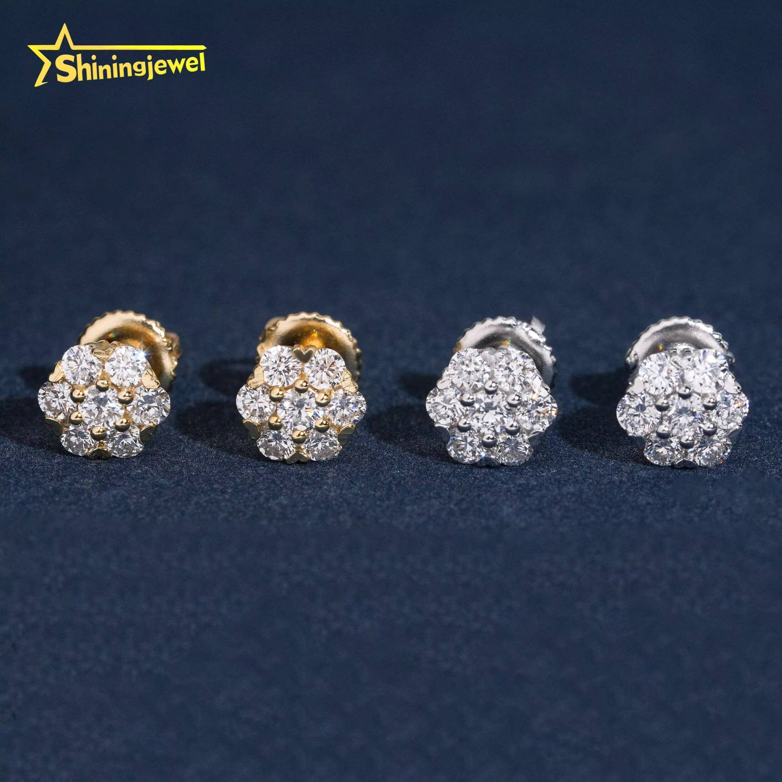 9.5mm Fashion Flower Earrings Cluster Lab Grown Diamond 925 Sterling Silver Iced Out Lab Diamond Screw Back Earrings