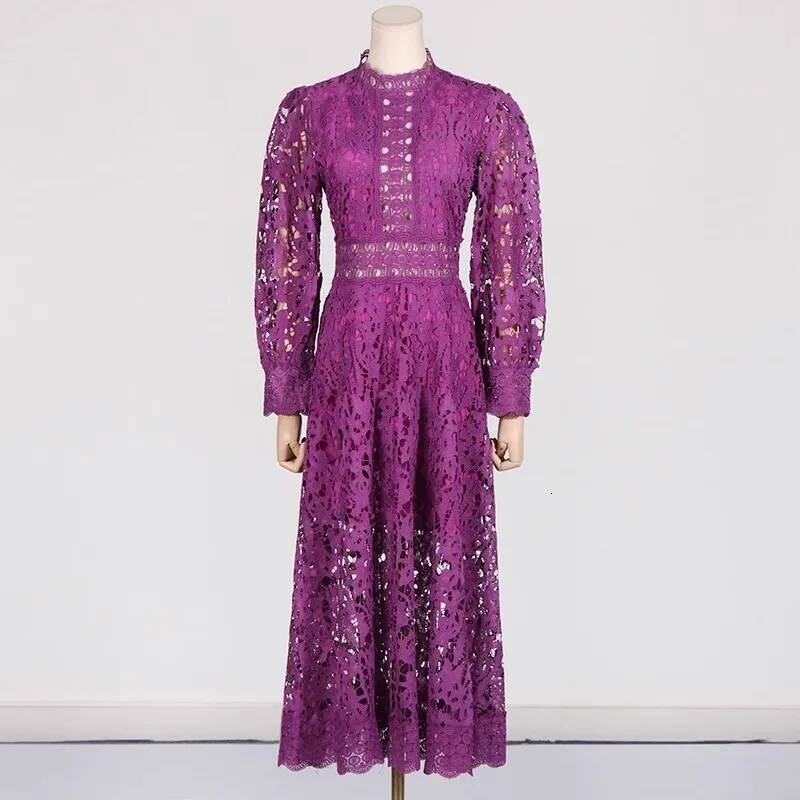 Lace Hollow Out Long Dresses Women 2025 Spring Holiday Full Sleeve Embroidery Elegant Party Vestidos Wedding Robe White ddmysept