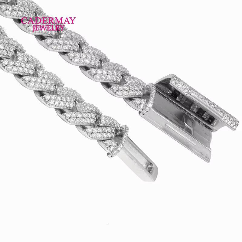 Cadermay Iced Out Hip Hop Cuban Bracelet 14mm 2rows VVS Moissanite 925 Silver 14k Gold Plated Square Cuban Chain With Long Clasp