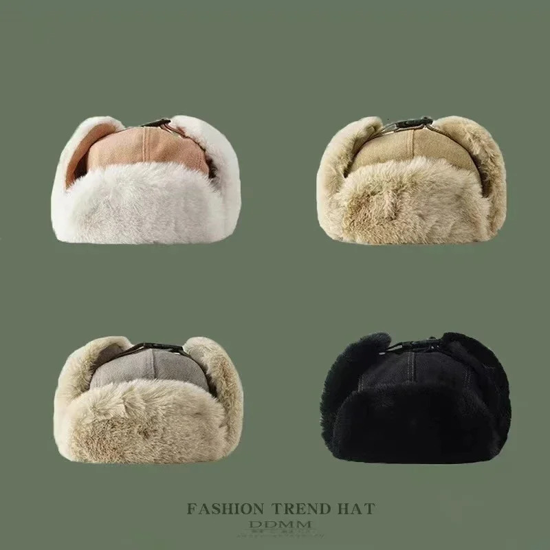 Winter Outdoor Men Russian Pilot Hat Womens Fashion Bomber Hat with Labeling Letter Cotton Faux Fur Soft Warm Trapper 250724