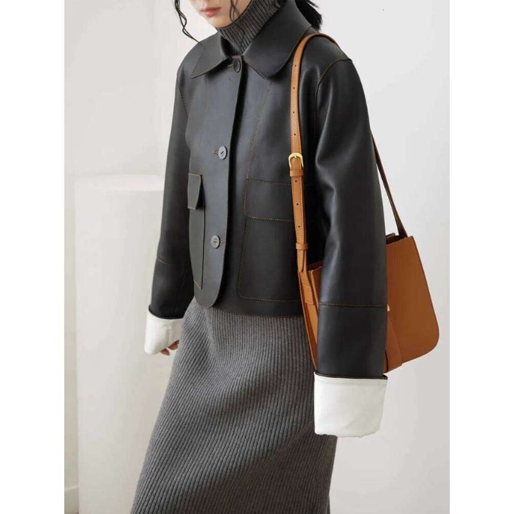 Retro Collar For Women In Autumn Winter, With A Sense Of , Fashionable And Chic Short Leather Jacket 250728