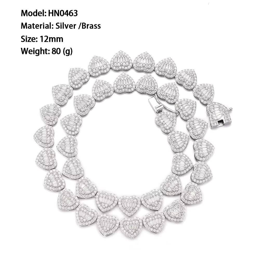 Iced Out 925 Silver Moissanite Necklace Hip Hop Jewelry 12mm Heart Shape Cz Moissanite Tennis Necklace Chain