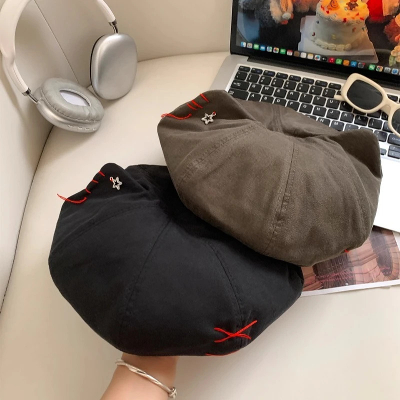 Japanese Cute Cat Ear Beret Womens Sweet and Cool Fashion Hats Niche Cloud Painter Hat 250730