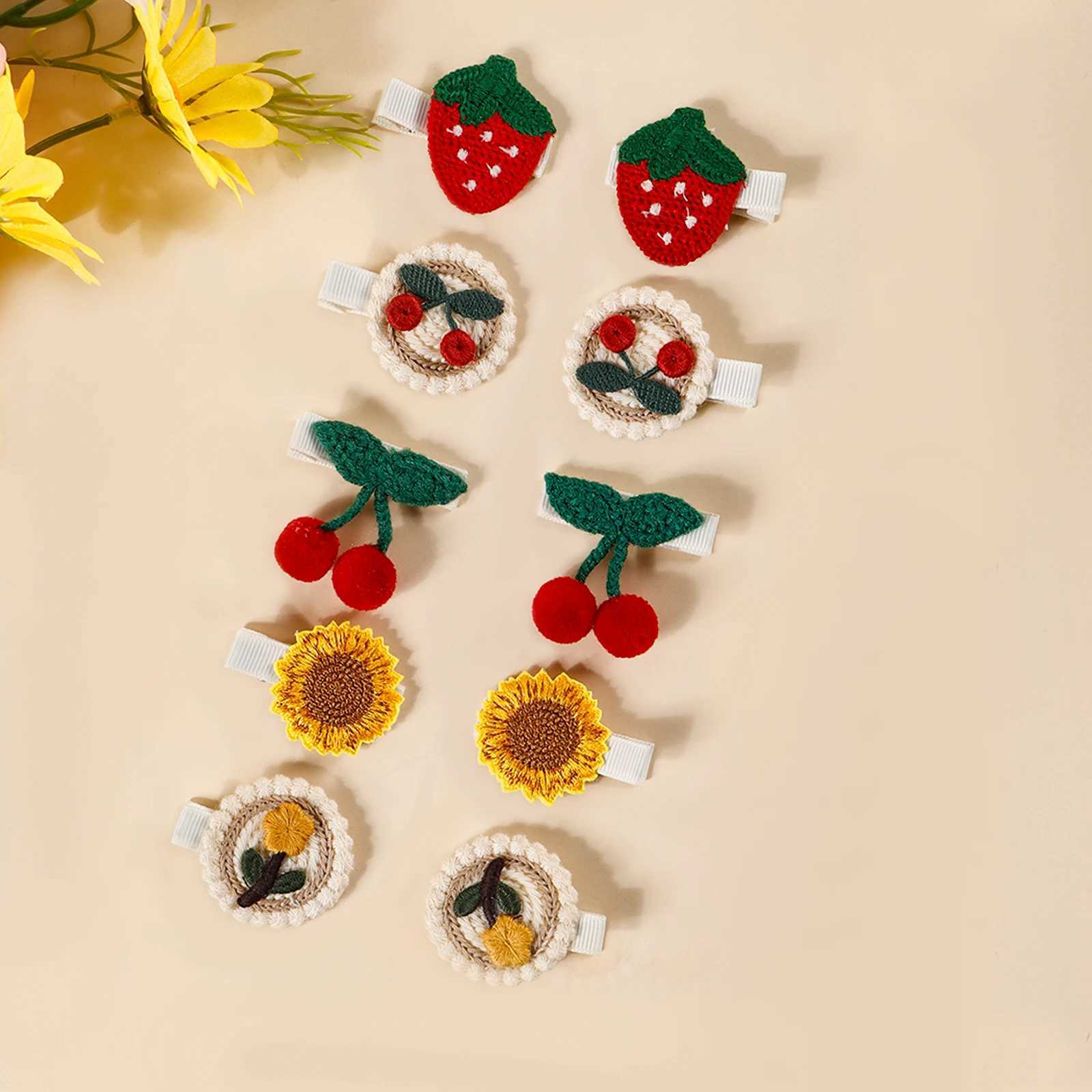 10Pcs Strawberry Cherry Sunflower Cloth Clip Baby Cute Combination Hairpin Childrens Hair Accessories For Taking Photos Outside R250730