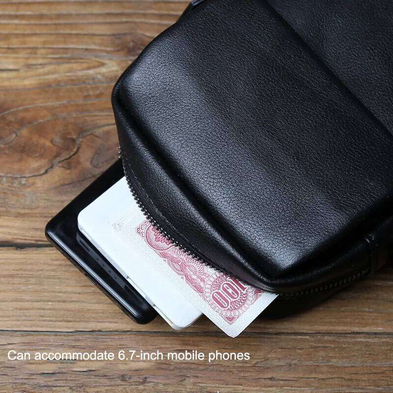 Minimalist Genuine Leather Men's Shoulder Crossbody Fashionable Trend Top Layer Cowhide Zipper Phone Bag