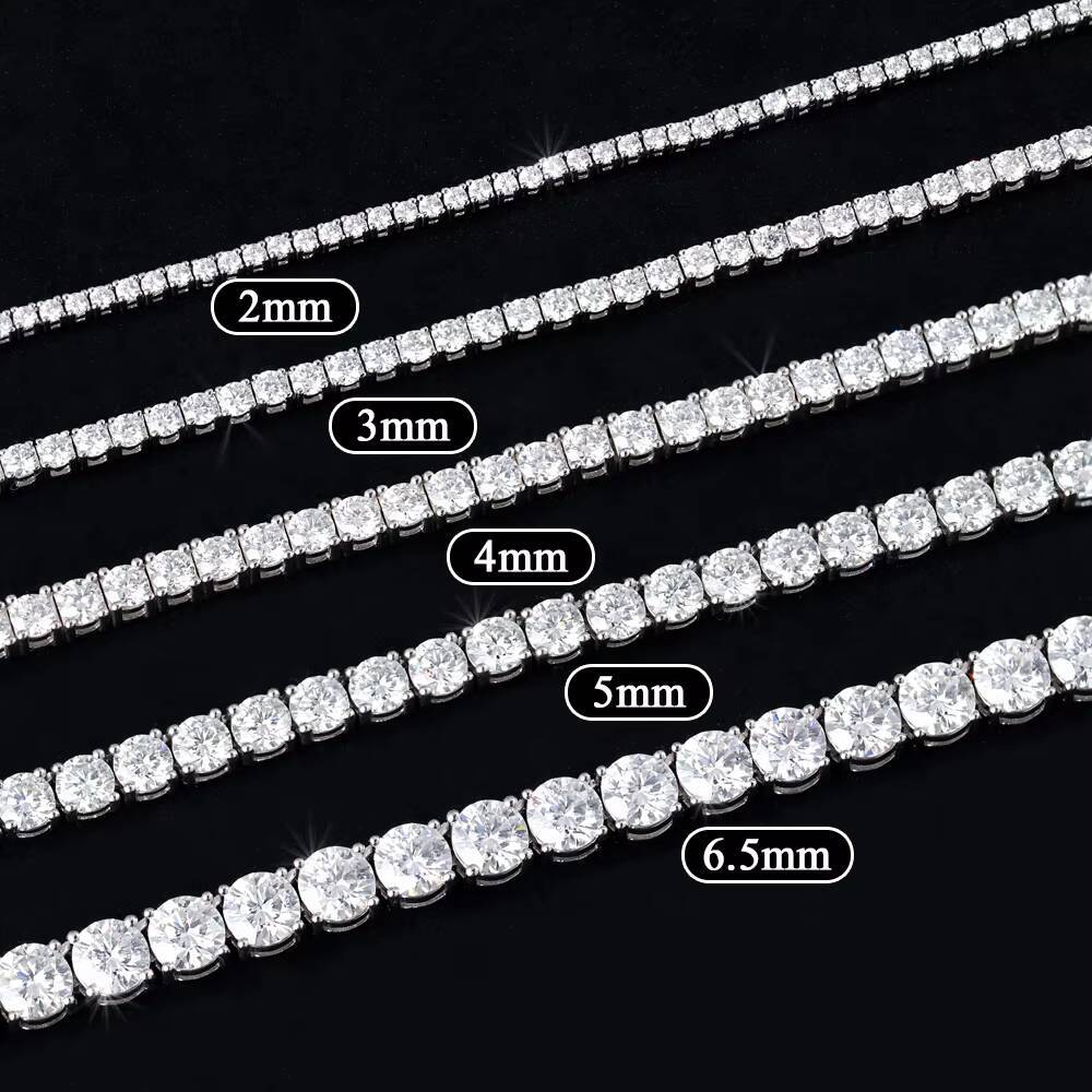 High Quality Moissanite Tennis Chain with Real Silver 925 Vvs Moissanite Diamond 2mm 3mm 4mm 5mm 6.5mm Rose Gold for Women