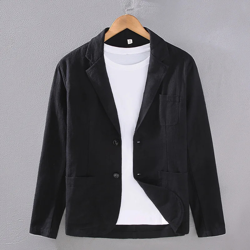 2024 Retro Cotton Linen Men Blazer Coat Beach Wedding Party Suit Spring Summer Fashion Male Formal Business Slim Jacket 250724