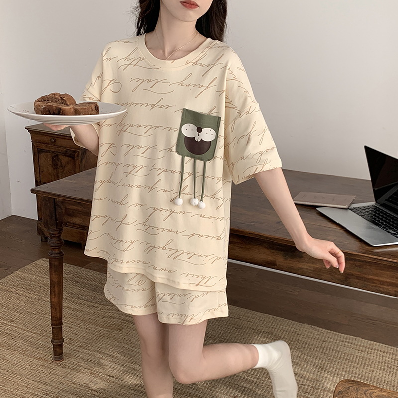 X206-Short-sleeved pajamas for women in summer, thin style, cartoon girls, round neck, summer wearable home clothes