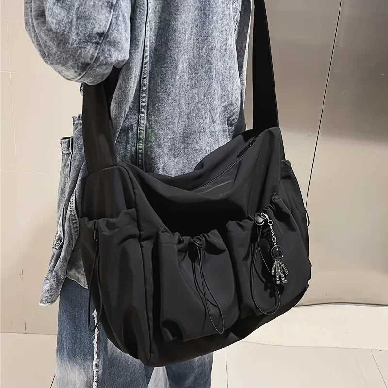 Fashionable Crossbody Bag with Drawstring Accent - Spacious Secure Zipper Closure - Includes Stylish Bag Charm Y250730