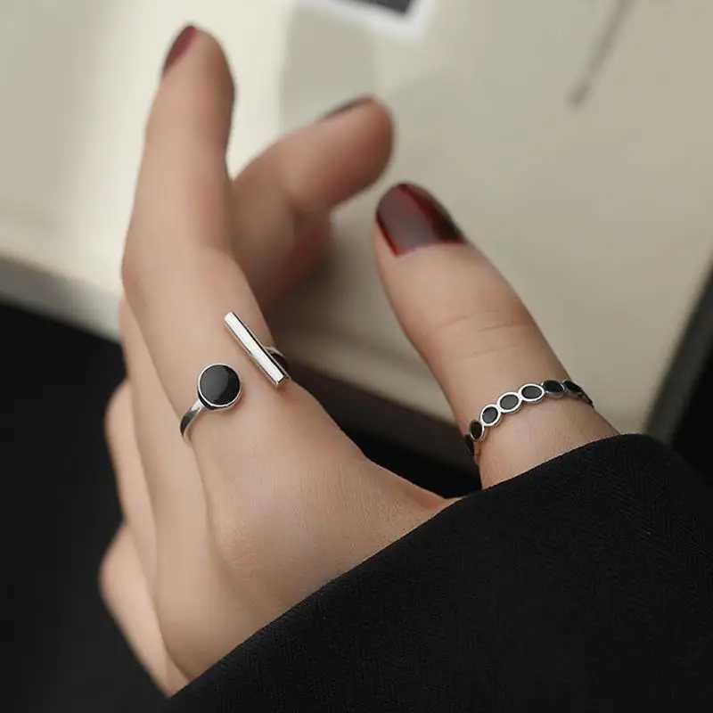 Fashion 925 Sterling Silver Black Round Open Rings For Women Luxury Designer Jewelry Gift Female y250730