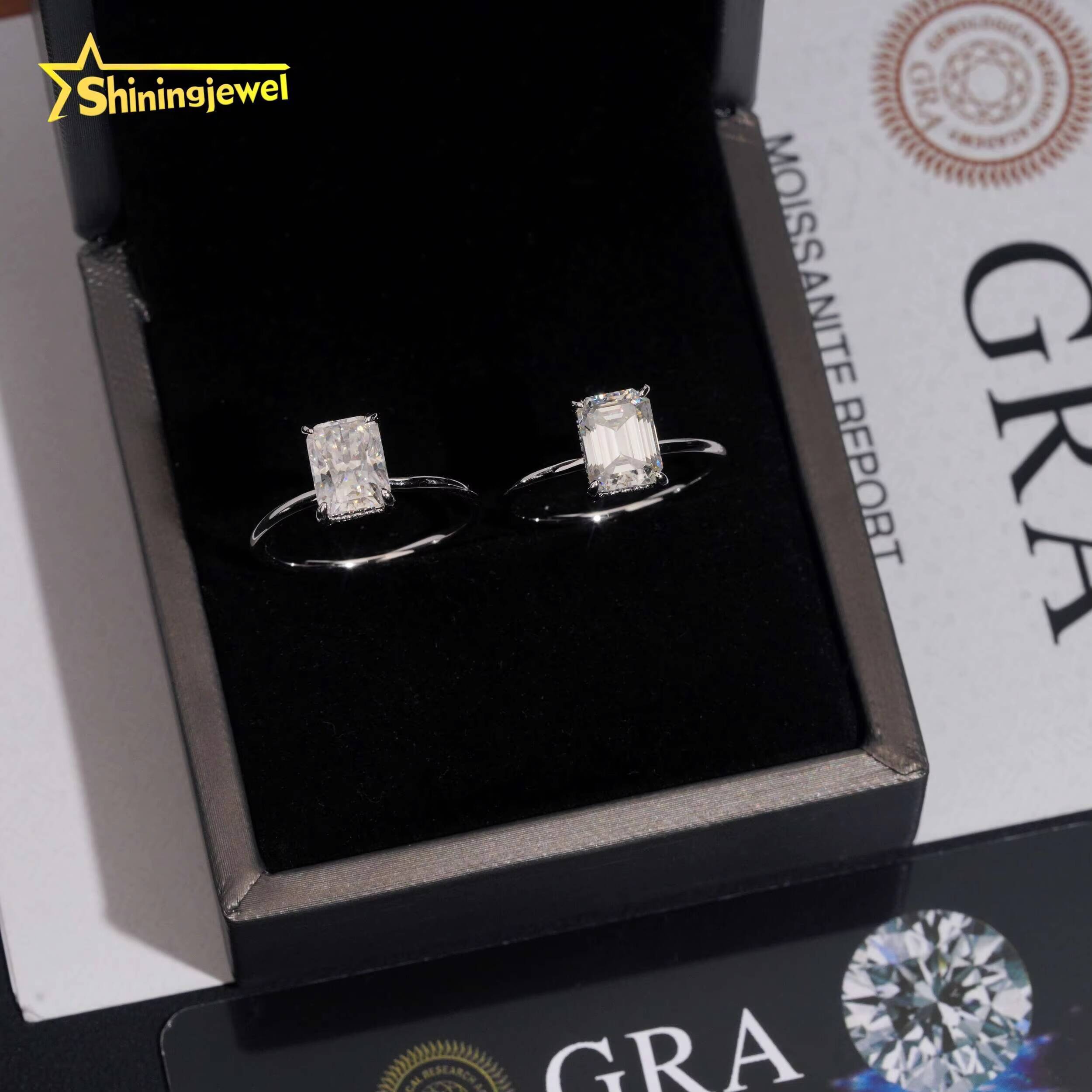 925 Silver 2ct Emerald Cut Moissanite Rings 925 Sterling Silver Custom High Quality Women Wedding Ring Moissanite Jewelry