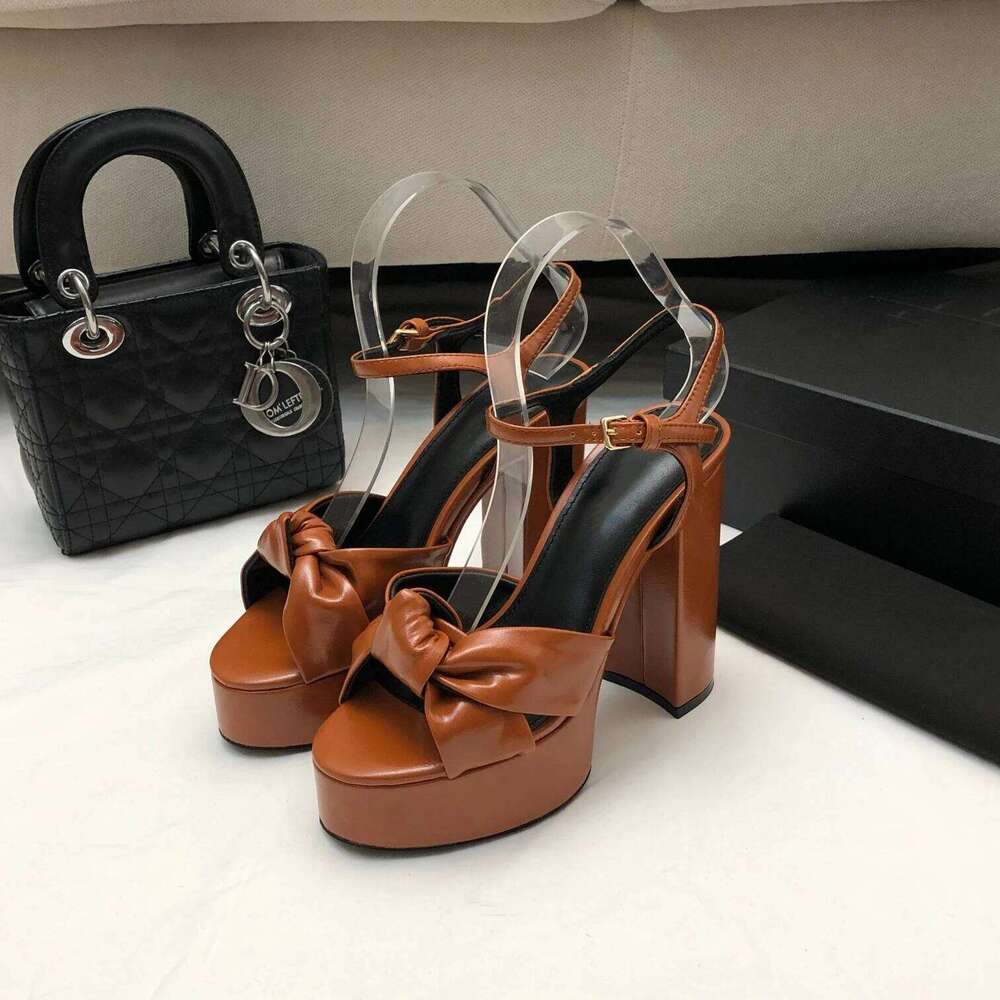Women Size35-41 Genuine Leather Sandals Butterfly Knot Super High Heels Flat Platform Designer Shoes Zapatillas De Mujer 10f