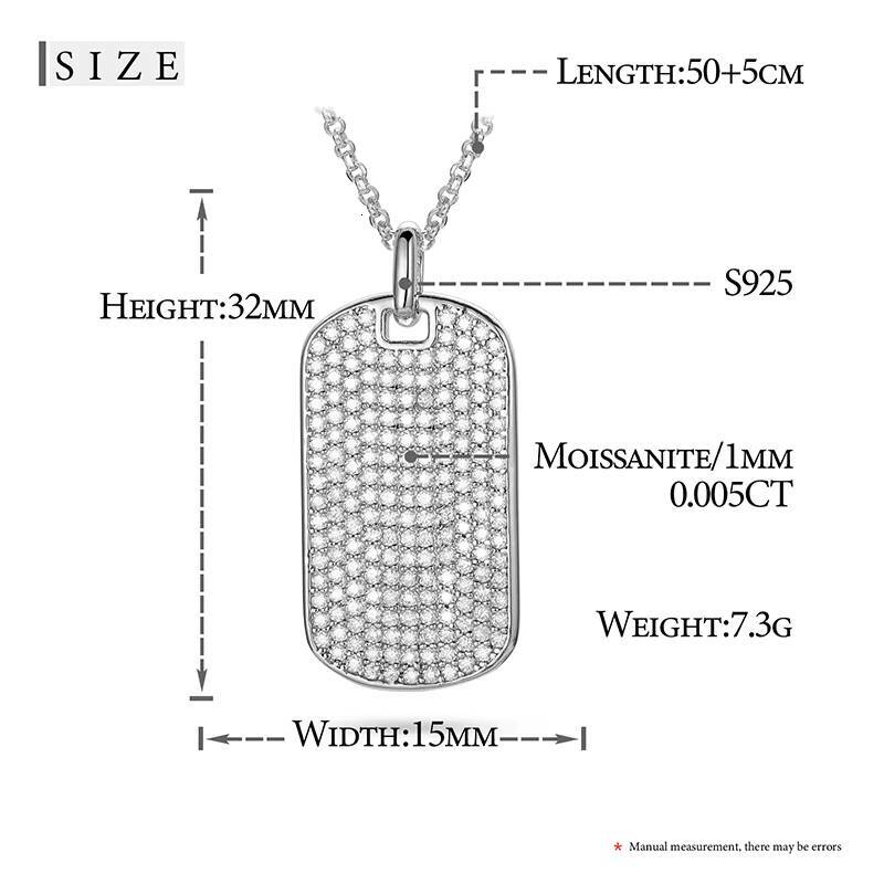 Iced Out White Gold Plated 925 Sterling Silver VVS Moissanite Diamond Tag Pendant Necklace for Men Women