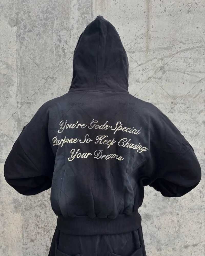 Hip-hop Harajuku Trendy Streetwear Jacket Retro Letter Print Zipper Hoodie Men High Street Casual Oversized Sweatshirt Women XJ250731