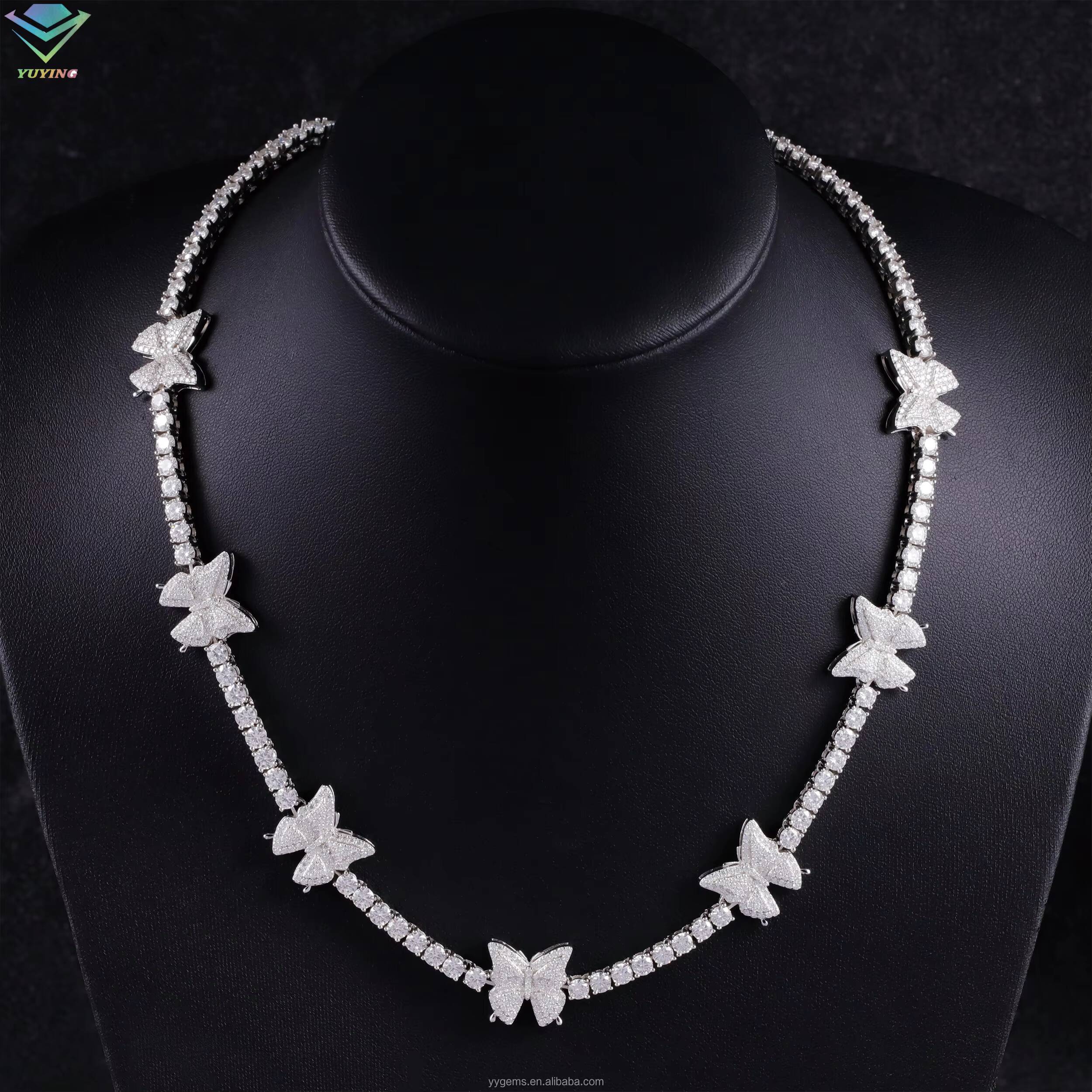 Stylish New Arrival Fashion Femme Design 925 Silver VVS Moissanite Diamond Iced Out Butterfly Tennis Chain Bracelet