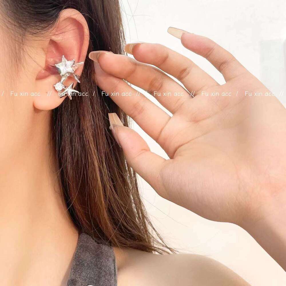 Micro Pave Zirconia Twin Stars Non-Pierced Cuff Light High-End Splicing Earrings Elegant Whitening Ear Jewelry for Women 8c6