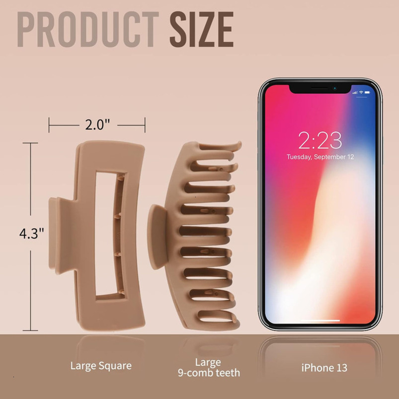 LuSeren 4.3 Inch Large Hair Claw Clips for Women Thin Thick Curly Hair, Big Matte Banana Clips,Strong Hold jaw clips,Neutral Colors