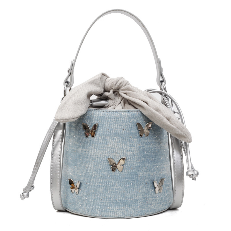 Niche Design Denim Bucket 2025 New Trendy Versatile Fashion Butterfly Single Shoulder Crossbody Bag Handbag ddmymoon