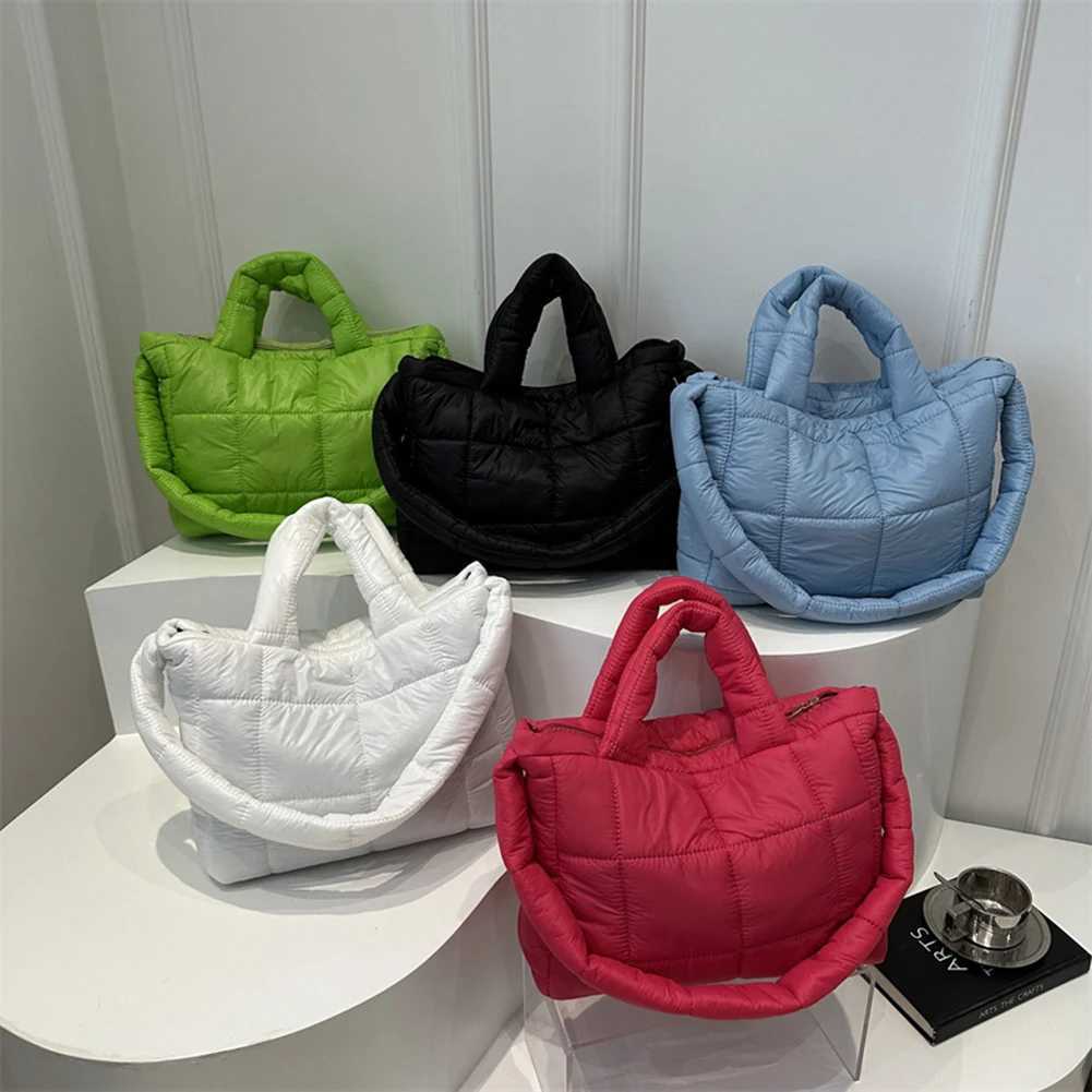 Women Quilted Shoulder Bag Large Capacity Puffer Tote Handbag Solid Color Quilted Top Handle Bag Ladies Commute Bag Y250730