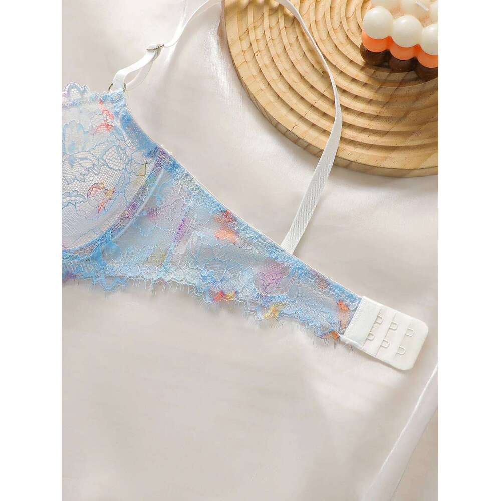 Women's lace sexy transparent with steel rims, gathered adjustable straps, comfortable lingerie set YS025