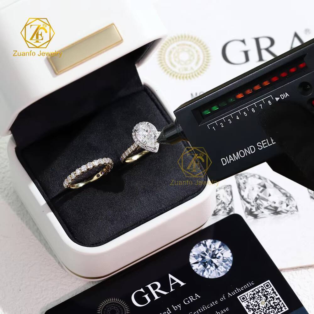 Custom 2ct Pear Cut 14K Gold Moissanite Diamond Eternity Band Ring High Quality Wedding Engagement Couple Rings