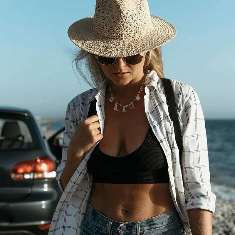 Boho Red Lips Cherry Heart Letter Charm Necklace Gold Plated Boots Crystal Initials Necklaces Cowgirl Beach Jewelry Z250731 Z250910