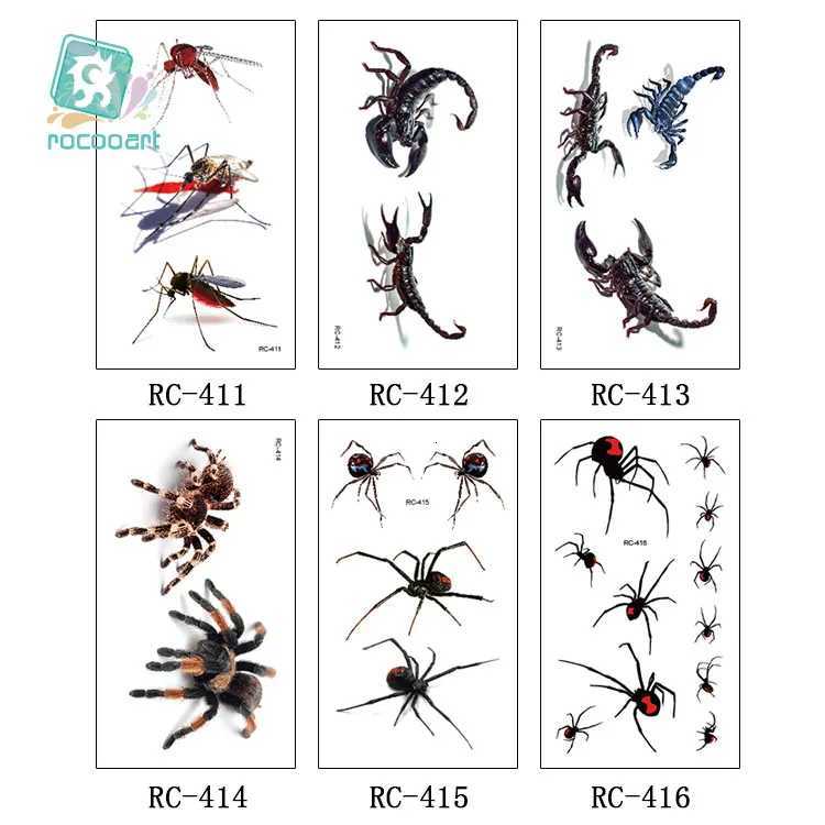 3D Spider Tattoo Scorpion Temporary Tattoo Stickers for Halloween Fake Tattoo Body Art Joke Temporary Tattoo Z250731