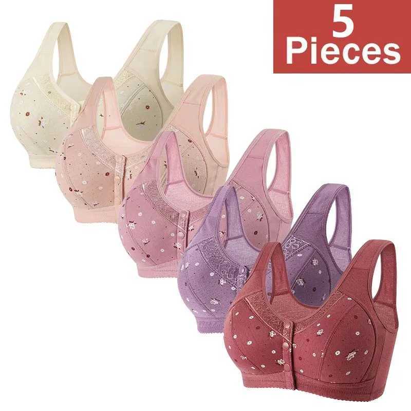 5Pcs/Set Front Closure Plus Size Bras for Women Seamless Wireless Bralette Lace Print Sexy Ladies Lingerie 38-50BC Z250730