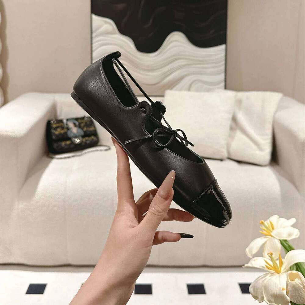 Women Size35-42 Genuine Leather Ballet Flats Butterfly Knot Round Toe Lace Up Leisure Designer Shoes Zapatillas De Mujer 8df