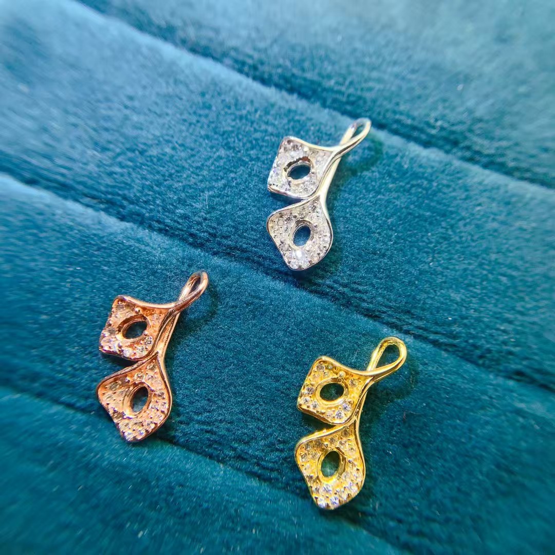 925 silver Semi Mount gemstone pendant setting with 18K gold plating 3mm*4mm gemstone Pendant tray for jewelry making