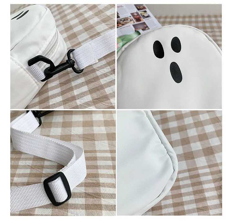 Black White Funny Cute Ghost Kawaii Women Canvas Bag Cartoon Harajuku Chic Ins Shopper Bag Women Shoulder Bags Large Capacity Y250730