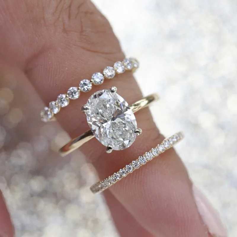 Dazzling Women Rings Gold Color Round White Stone Rings Party Set Accessories Gift y250730