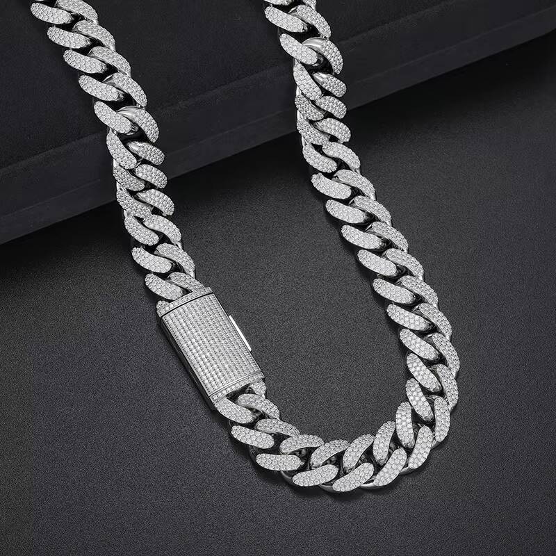 100% Pass Diamond Tester 15mm Moissanite Iced Out Cuban Link Chain Luxury 925 Sterling Silver Lab Grown Gemstone Neck Chain